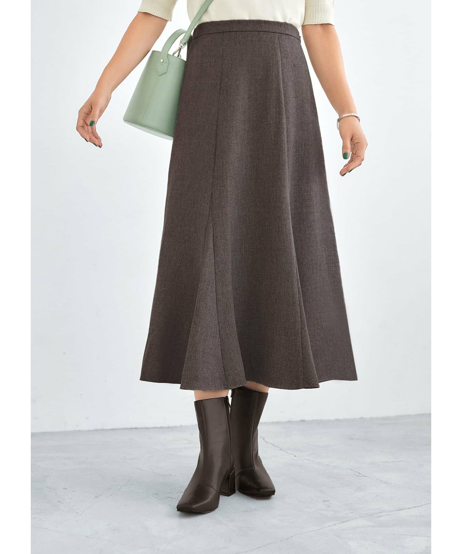 【Made in JAPAN】柄ウール調裾フレアマーメイドスカート